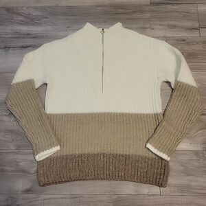 Talbot Knit Sweater Womens S/P Beige Brown Half Zip Crewneck Colorful‎ Preppy